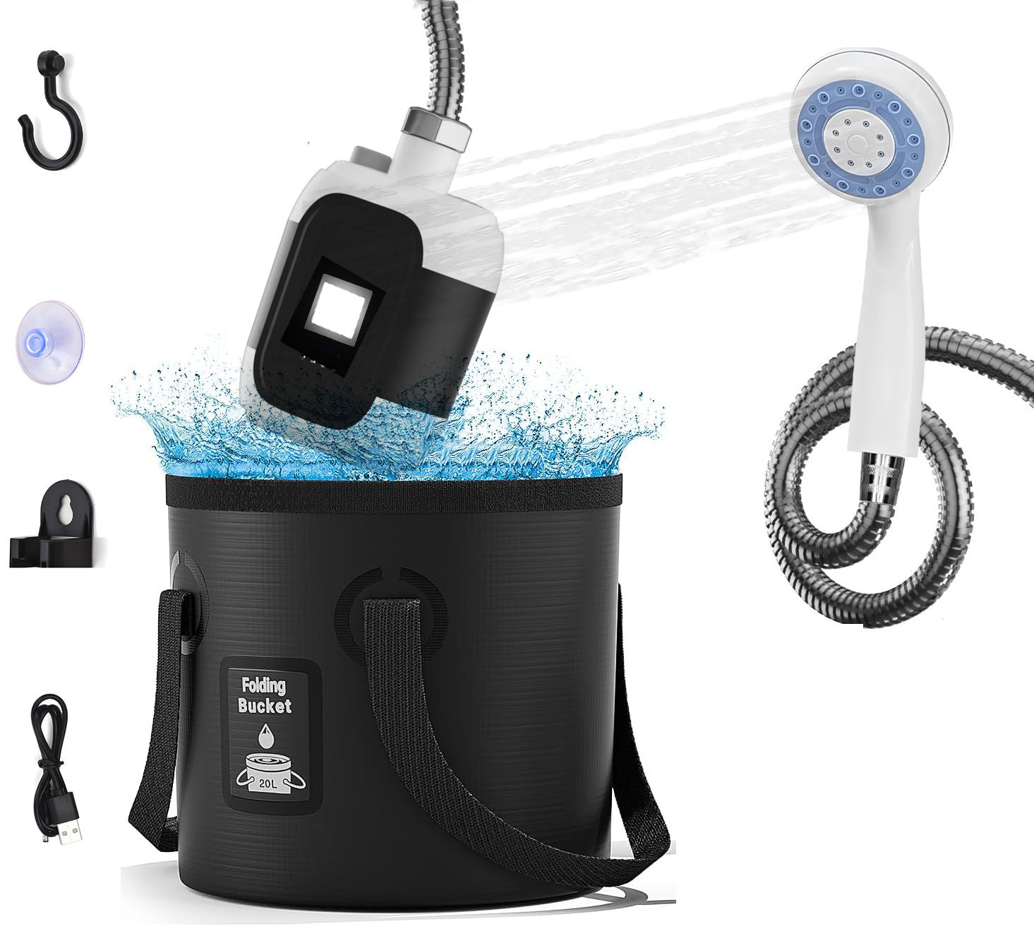 New Function Waterproof Portable 2000mAh Shower Pump with Light Fahrenheit Display Ideal for Outdoor Camping