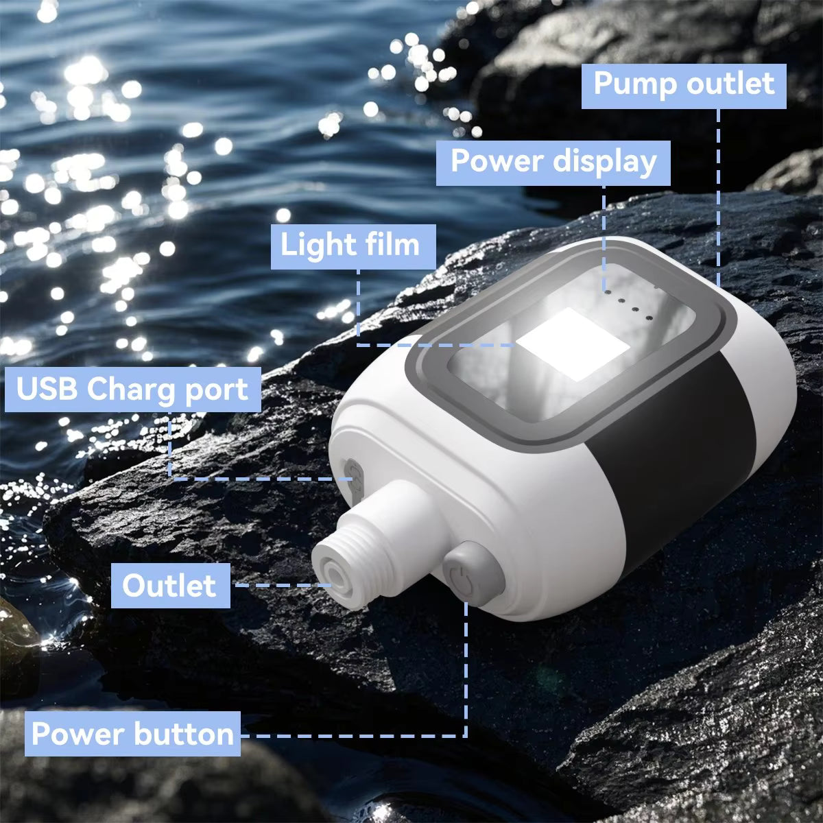 New Function Waterproof Portable 2000mAh Shower Pump with Light Fahrenheit Display Ideal for Outdoor Camping