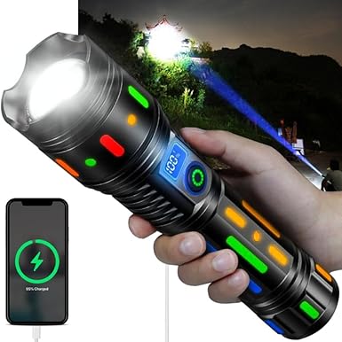Long Range Rechargeable LED Flashlight Zoomable Torch – 2KM, Torch with a 40000 mah battery, for Hunting, Searching, Fishing, Exploring