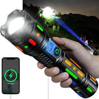 Long Range Rechargeable LED Flashlight Zoomable Torch – 2KM, Torch with a 40000 mah battery, for Hunting, Searching, Fishing, Exploring
